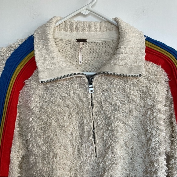 Free People Marshmallow Striped Mock Neck Pullover 1/2 Zip Rainbow Beige XS - Picture 6 of 11